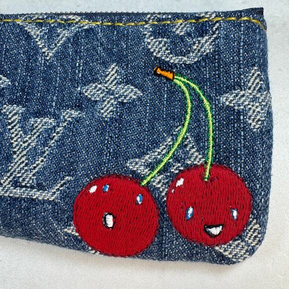 Louis Vuitton Denim Key Pouch Cherry LV X TM Murakami Monogram Cerises Bag Rare - Picture 4 of 14